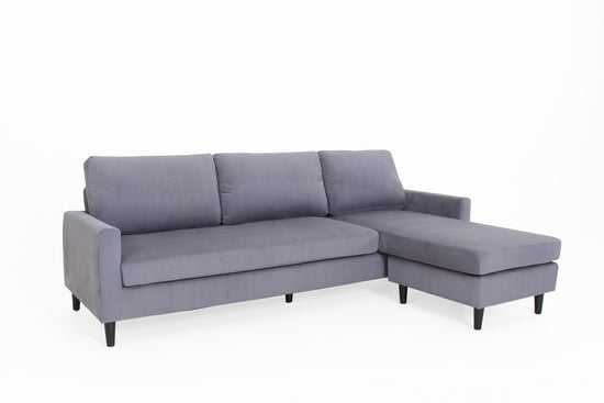 Ecksofa ATLANTA / Cord grau / Beine schwarz aus Massivholz / Longchair wahlweise rechts oder links montierbar / 218 x 144, H 78,5 cm
