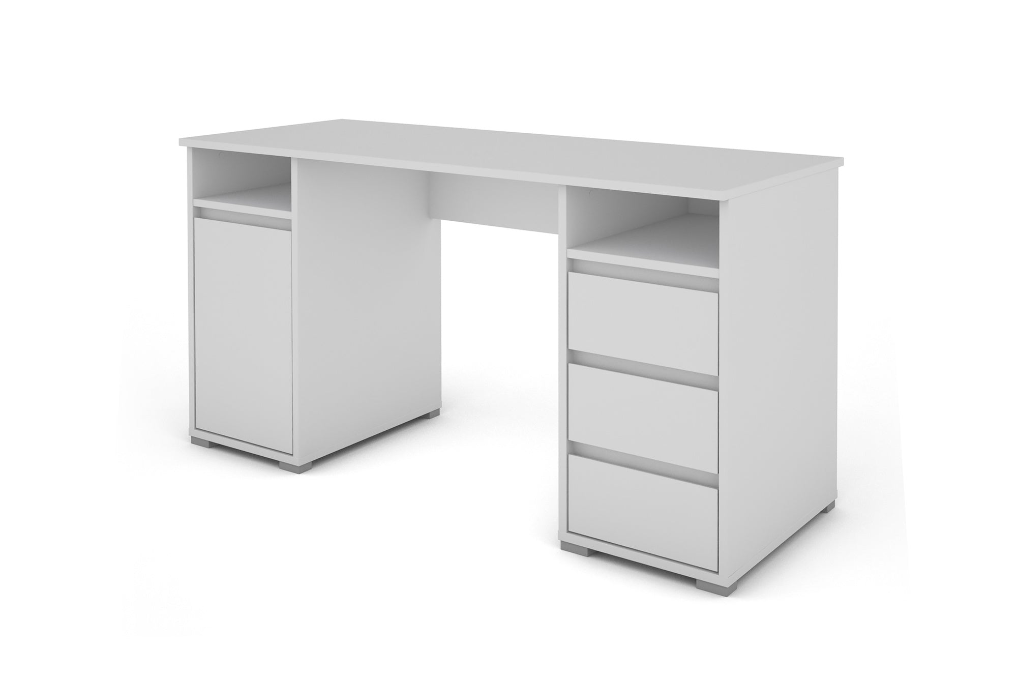 Schreibtisch LOBO / Arbeits-Tisch in weiß, Artisan Eiche (Eiche-Optik) oder Old Wood (Altholz-Optik) / Computer-Tisch mit 3 Schubladen, 1 Tür und 2 offenen Fächern / Große Arbeits-Fläche 138 x 55cm / Bürotisch / 138x75x55 cm (BxHxT)