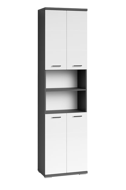 Badezimmer-Hochschrank NEBRASKA / in anthrazit, Sonoma Eiche (Eiche-Optik) oder weiß / B 50, H 192, T 31,5 cm / 4 Türen mit offenen Elementen & viel Stauraum