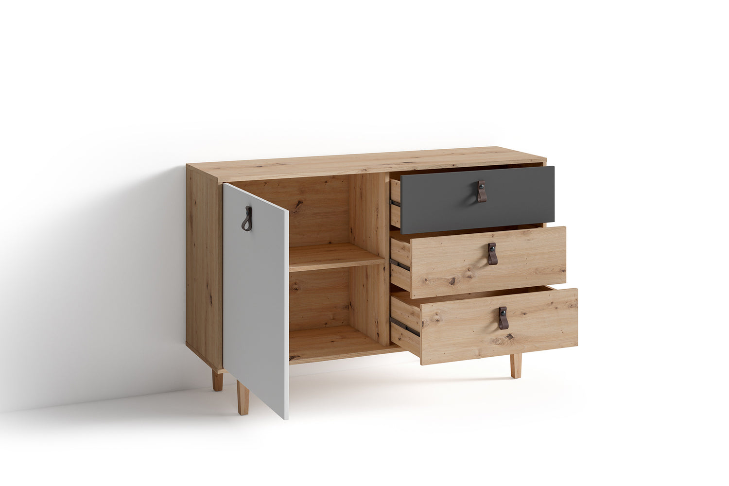 BILL Sideboard, Breite 120 cm in Eiche-Optik, Fronten in weiß/anthrazi –  byLIVING