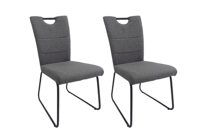 Esszimmerstuhl 2er-Set BARRY / Webstoff grau / Griff im Rücken / Gestell Metall schwarz / Esszimmerstuhl / Küchenstuhl / B 58, H 95, T 45 cm