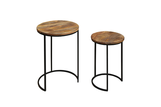 Zweisatztisch JARON / Mangoholz natur, Metall schwarz / Untereinander verstaubar / D 40, H 60 + D 30, H 50 cm