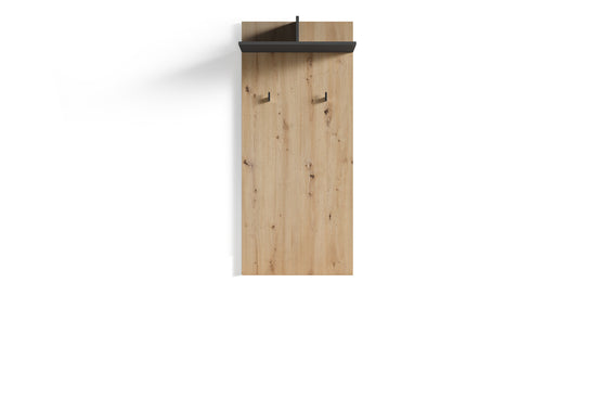 Wandpaneele BEN / Garderobe in Artisan Eiche (Eiche-Optik), Old Wood (Altholz-Optik) oder weiß / mit zwei Kleiderhaken und Hutablage / Flurgarderobe für die Wand / B 60, H 136, T 27 cm