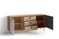 Sideboard BILL / Kommode Artisan Eiche Optik hellbraun / Schrank mit 1 Tür und 3 Schubkästen / Fronten in weiß und grau / Schlaufen-Griffe / B 180, H 77, T 36,5 cm