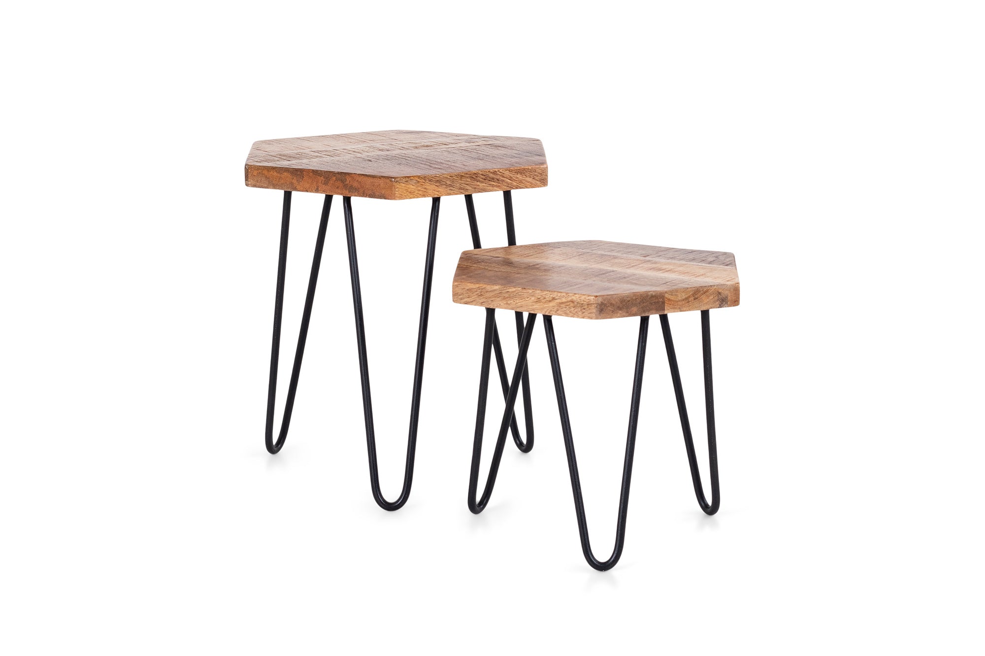 Zweisatztisch ELEA / Mangoholz natur, Metall schwarz / B 45, H 55/45, T 40 cm