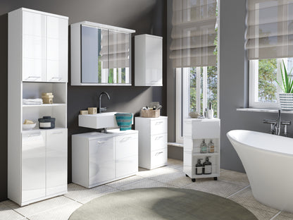 Badezimmer-Hochschrank NEBRASKA / in anthrazit, Sonoma Eiche (Eiche-Optik) oder weiß / B 50, H 192, T 31,5 cm / 4 Türen mit offenen Elementen &amp; viel Stauraum