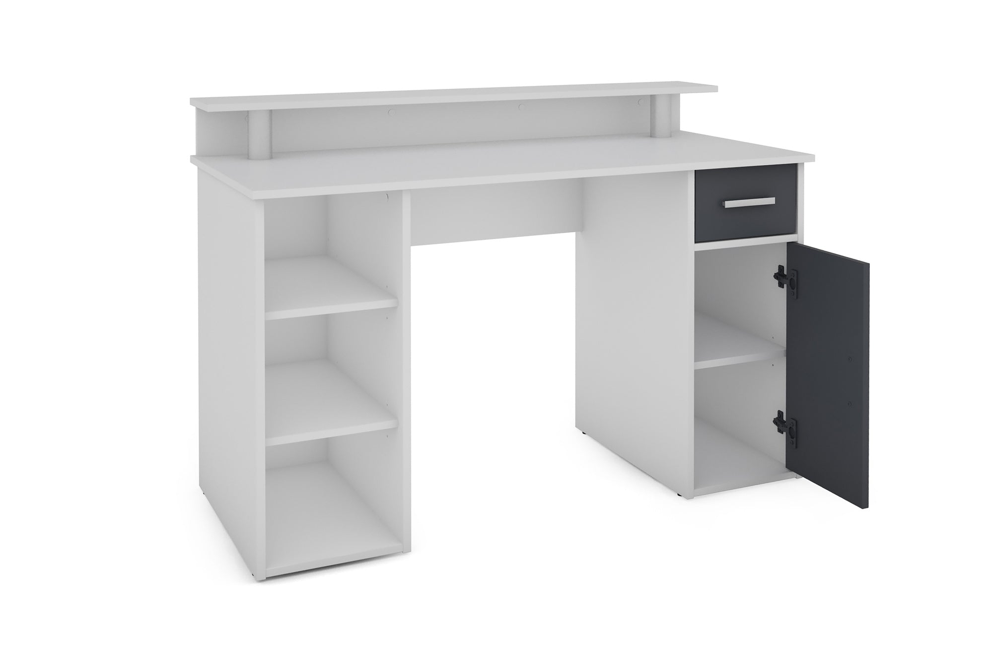 Schreibtisch DIEGO / Arbeits-Tisch mit viel Stauraum in Sonoma Eiche (Eiche-Optik), weiß, Old Wood (Altholz-Optik) / Computer-Tisch / 1 Schublade, 1 Tür, 3 offene Fächer / 120x88x55cm (BxHxT)