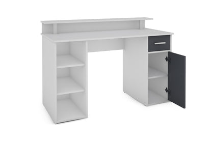 Schreibtisch DIEGO / Arbeits-Tisch mit viel Stauraum in Sonoma Eiche (Eiche-Optik), weiß, Old Wood (Altholz-Optik) / Computer-Tisch / 1 Schublade, 1 Tür, 3 offene Fächer / 120x88x55cm (BxHxT)