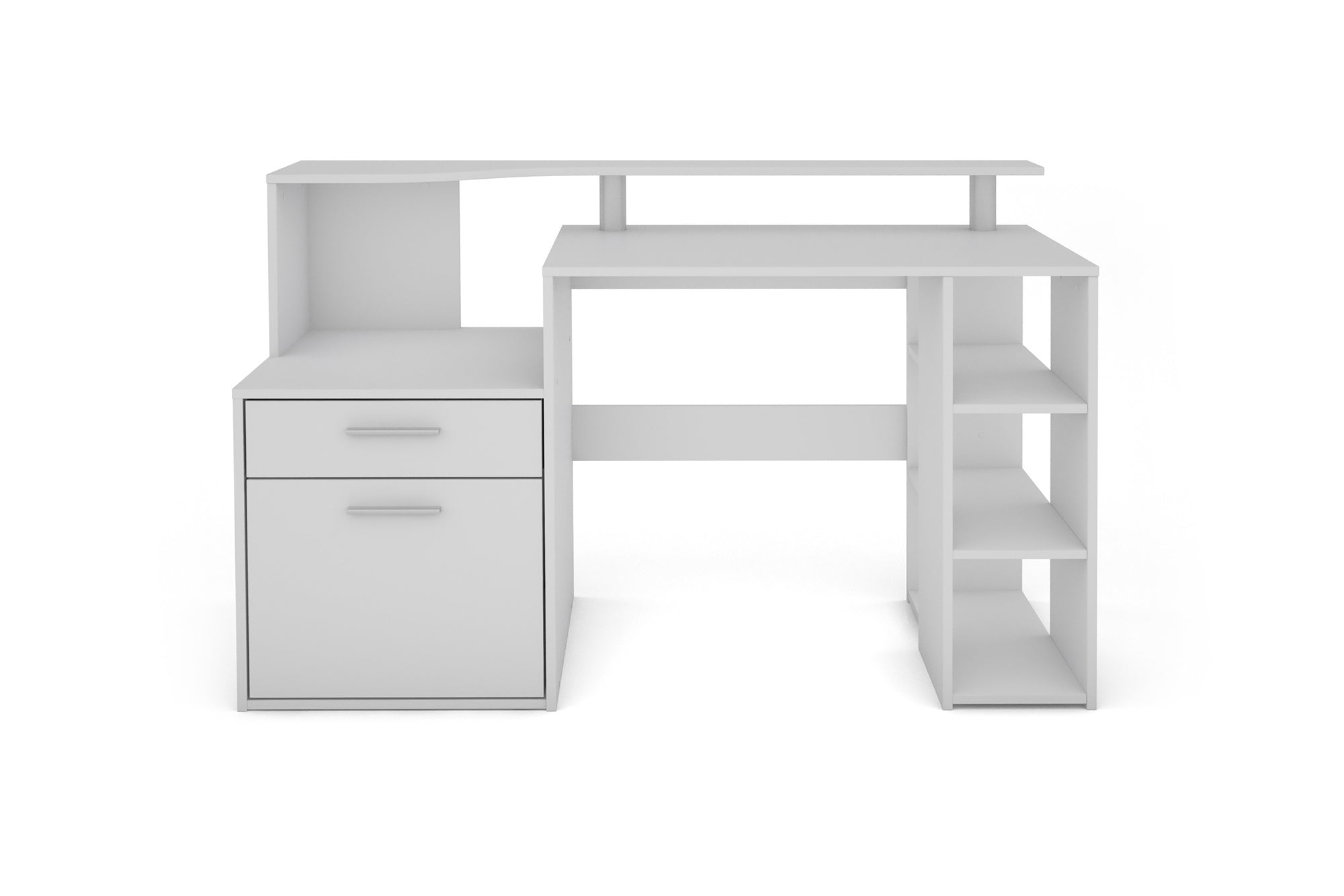 Schreibtisch LOUIS / Inkl. 1 Tür + 1 Schubkasten + 3 offenen Fächern / Weiß / Computertisch / XXL-Tisch / Arbeitstisch / Holztisch / Bürotisch / 140 x 89 x 55 cm (BxHxT)