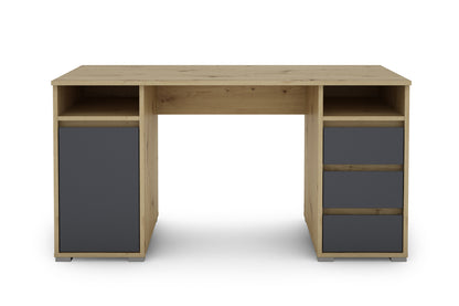Schreibtisch LOBO / Arbeits-Tisch in weiß, Artisan Eiche (Eiche-Optik) oder Old Wood (Altholz-Optik) / Computer-Tisch mit 3 Schubladen, 1 Tür und 2 offenen Fächern / Große Arbeits-Fläche 138 x 55cm / Bürotisch / 138x75x55 cm (BxHxT)