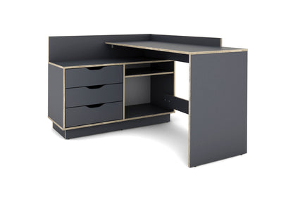 Winkelschreibtisch BELFAST / Rechts oder Links montierbar / 3 Schubkästen / Anthrazit, Weiß-Anthrazit, Artisan Eiche (Eiche-Optik) oder Old Wood (Altholz-Optik) /Bürotisch / Eckschreibtisch / Schreibtisch / B 129, H 83,5, T 105 cm