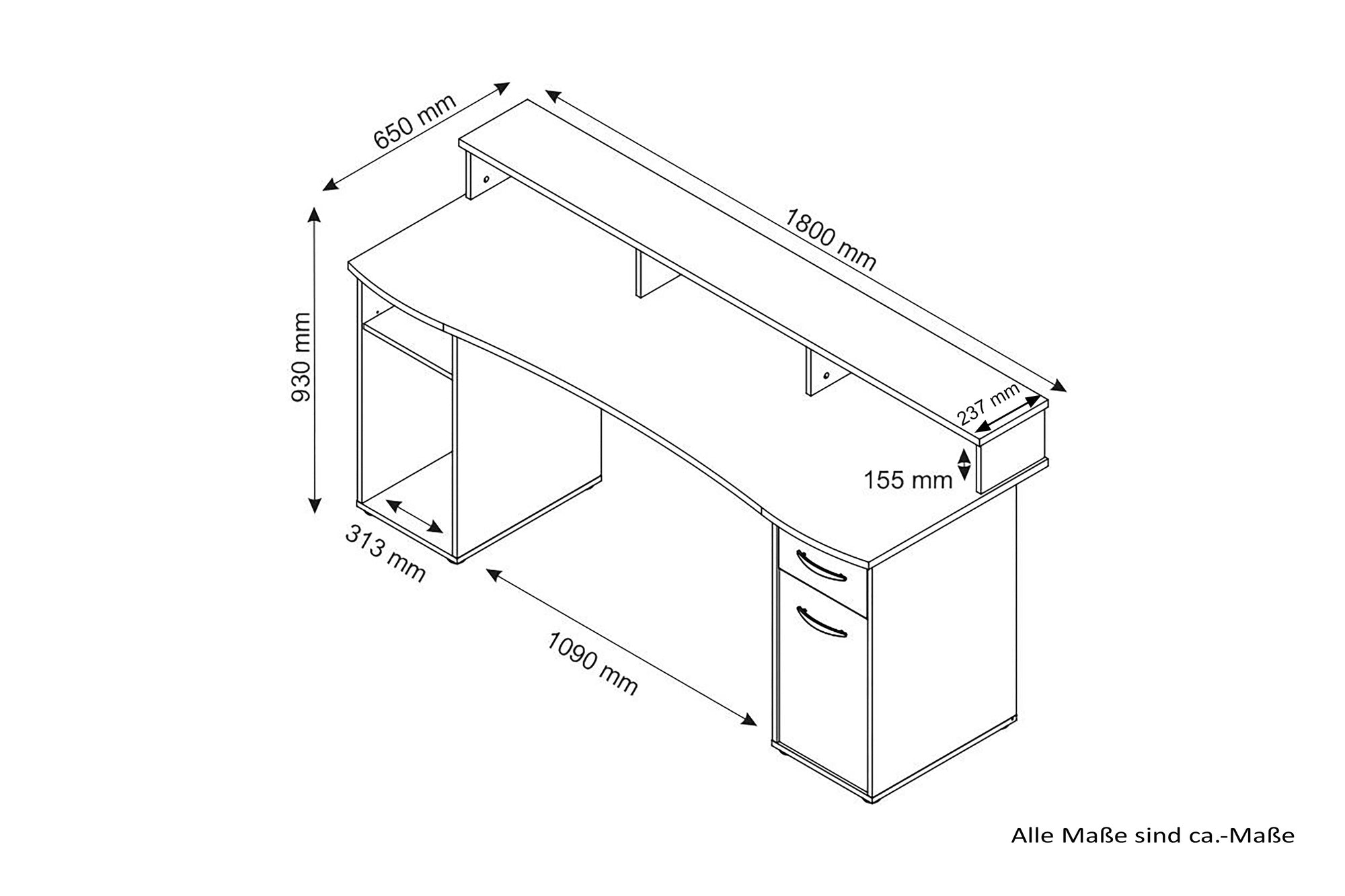 Schreibtisch FANTASTIC / XXL Gaming-Tisch in anthrazit oder weiß / Mit viel Stauraum und einer breiten Borte auf der Tischplatte / Computer-Tisch / PC / Arbeits-Tisch / 180x93x65cm (BxHxT)