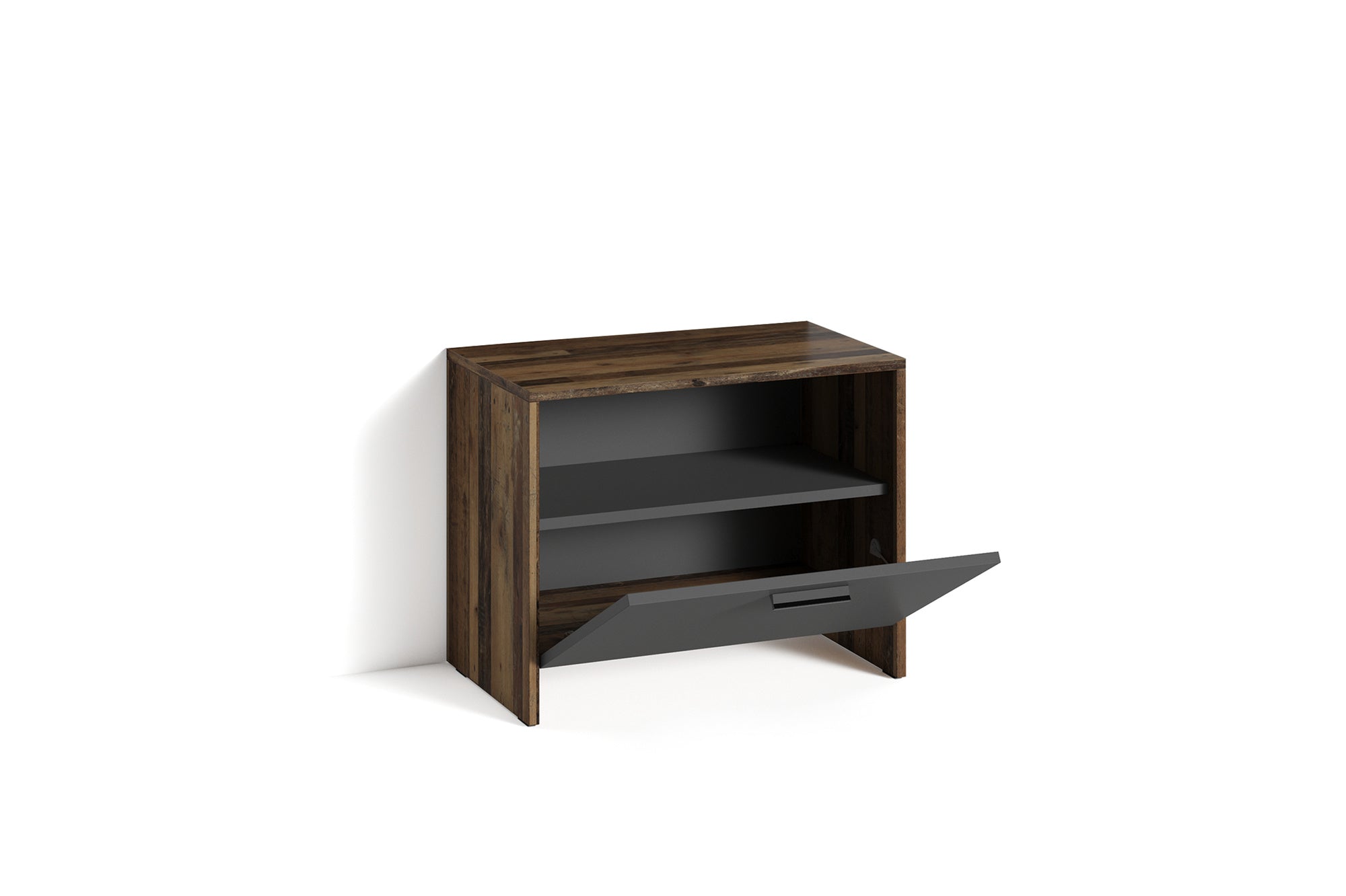 Sitzbank BEN / Schuhschrank in Artisan Eiche (Eiche-Optik), Old Wood (Altholz-Optik) oder weiß / kleine Flur-Kommode mit Klappe und Einlegeboden / B 60, H 48, T 35 cm