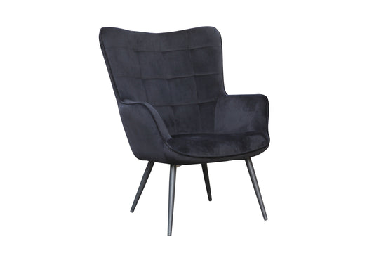 Sessel Uta / Cord grau, Samt schwarz, Webstoff dunkelgrau, Samt dunkelgrün, Webstoff sandfarben / Gestell schwarz pulverbeschichtet / Relaxsessel / Armlehnen-Sessel / B 72, H 97, T 80 cm