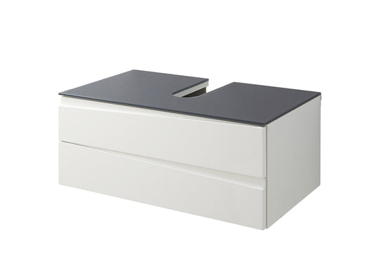 Waschtisch SHAPE / Moderne Bad Kommode / in weiß, anthrazit oder Artisan Eiche (Eiche-Optik) / 2 Schubladen mit gefräster Griffleiste / Schrank / 80 x 33 x 46 cm (BxHxT)