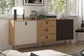 Sideboard BILL / Kommode Artisan Eiche Optik hellbraun / Schrank mit 1 Tür und 3 Schubkästen / Fronten in weiß und grau / Schlaufen-Griffe / B 180, H 77, T 36,5 cm