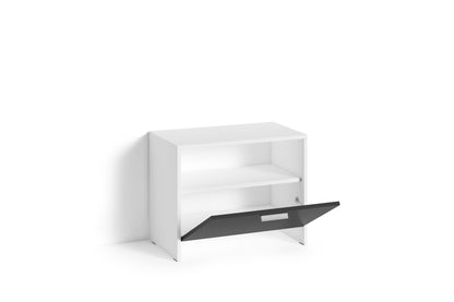 Sitzbank BEN / Schuhschrank in Artisan Eiche (Eiche-Optik), Old Wood (Altholz-Optik) oder weiß / kleine Flur-Kommode mit Klappe und Einlegeboden / B 60, H 48, T 35 cm