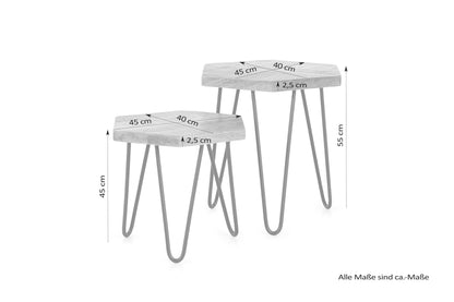 Zweisatztisch ELEA / Mangoholz natur, Metall schwarz / B 45, H 55/45, T 40 cm