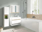 Badezimmer Spiegelschrank Marino mit LED-Beleuchtung und Steckdose / Moderner, 3-türiger Spiegel Hängeschrank in schnee-weiß matt und Absetzung Sonoma Eiche / Wandschrank mit Spiegeltüren / B 80, H 60, T 20 cm