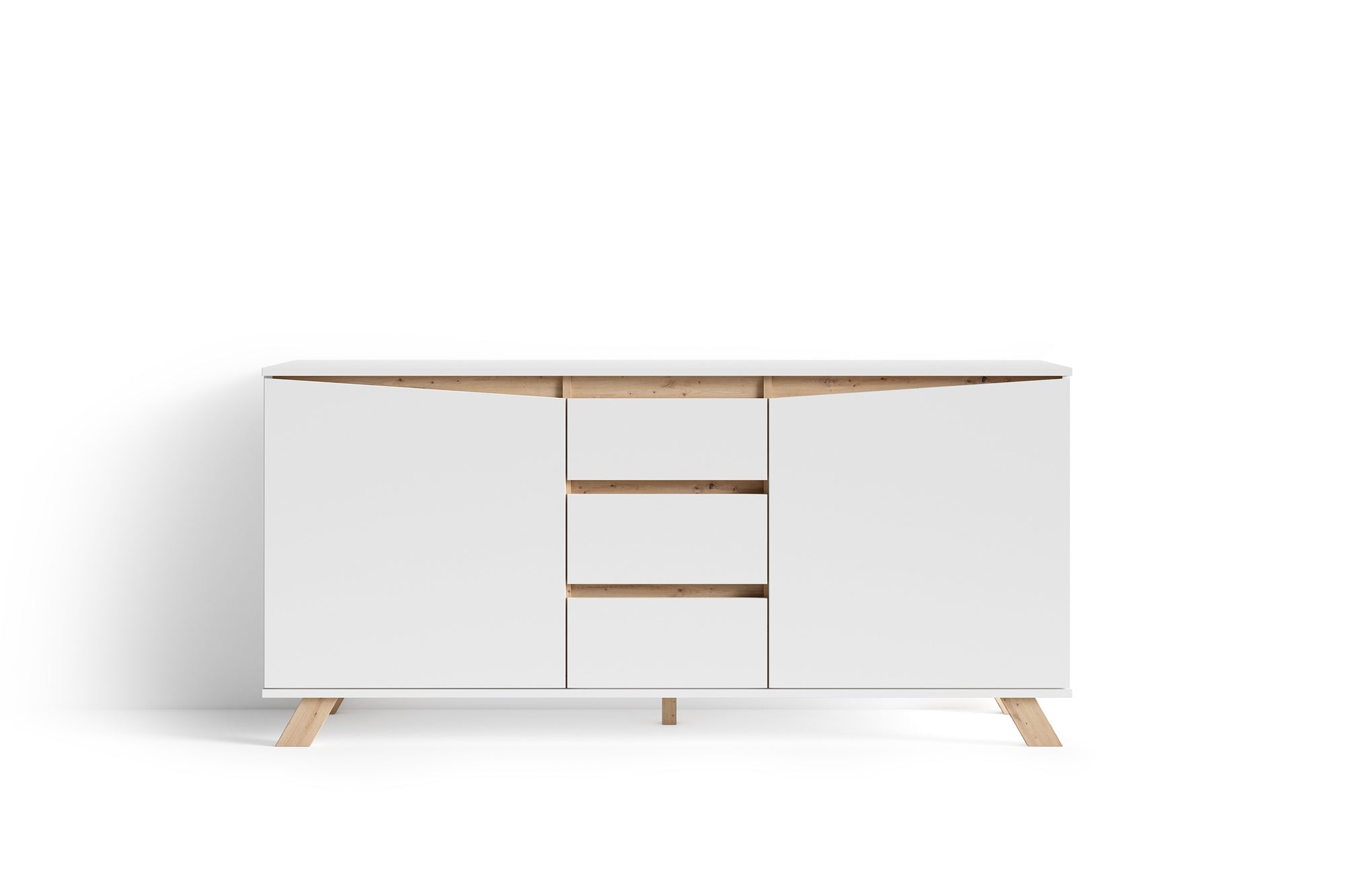 Sideboard VALENTIN / Kommode matt weiß oder anthrazit mit Absetzung in Eiche-Optik / Schrank mit 2 Türen und 3 Schubkästen / Im Scandi-Style / Grifflos / B 160, H 80, T 38 cm